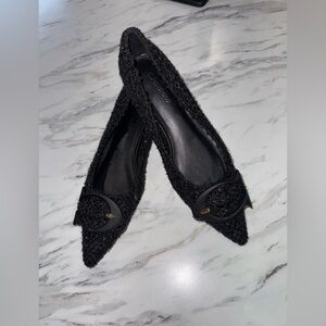 C.Paravano Black tweed pointed toe flats with C Buckle size 36